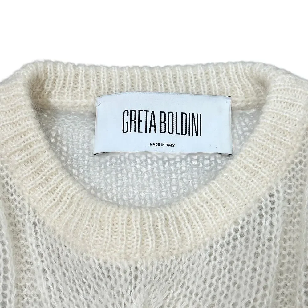 Greta Boldini Eclaire Ivory Mohair Merino Wool Balloon Sleeve Sweater XS Italy
